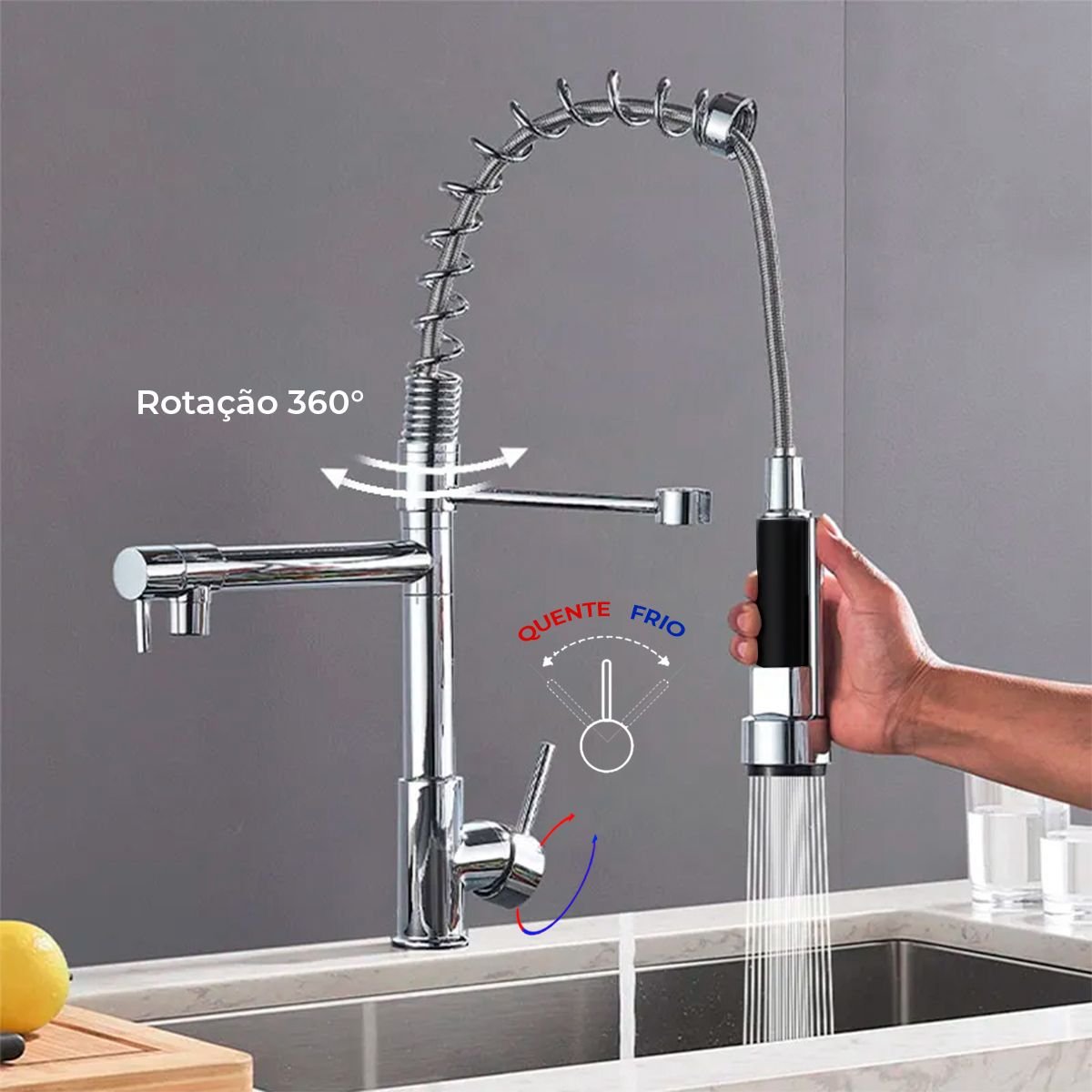 Torneira Gourmet de Cozinha Monocomando Aço Inox 304 Escovado Luxo Brinovar - 5