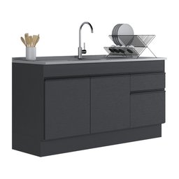 Balcão Cozinha Gabinete Pia 150cm com Rodapé 3 Portas 1 Gaveta Veneza Multimóveis V2115 Preto - 2