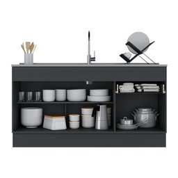 Balcão Cozinha Gabinete Pia 150cm com Rodapé 3 Portas 1 Gaveta Veneza Multimóveis V2115 Preto - 4