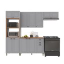 Ver imagem 2 de Cozinha Modulada 4 Peças Torre Quente Balcão com Tampo 2 Aéreos 100% MDF Bari Cinza/Titanio Fosco