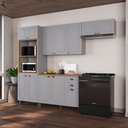 Ver imagem 1 de Cozinha Modulada 4 Peças Torre Quente Balcão com Tampo 2 Aéreos 100% MDF Bari Cinza/Titanio Fosco
