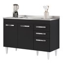Ver imagem 1 de Balcão Gabinete com Pia Inox 120cm 3 Portas 2 Gavetas Suécia Preto - Lumil Lumil Móveis