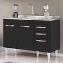 Ver imagem 2 de Balcão Gabinete com Pia Inox 120cm 3 Portas 2 Gavetas Suécia Preto - Lumil Lumil Móveis