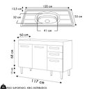 Ver imagem 4 de Balcão Gabinete com Pia Inox 120cm 3 Portas 2 Gavetas Suécia Preto - Lumil Lumil Móveis