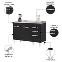 Ver imagem 3 de Balcão Gabinete com Pia Inox 120cm 3 Portas 2 Gavetas Suécia Preto - Lumil Lumil Móveis
