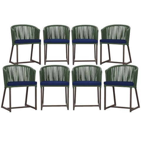 8 Cadeiras de Jantar Área Noronha em Alumínio com Pintura Marrom Corda Náutica Estofado 10 Trama Ori