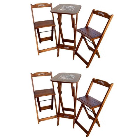 Kit 2 Conjuntos Bistrô Mesa com 2 Banquetas Dobráveis de Madeira Personalizada Jack - Imbuia