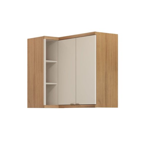 Armário Aéreo Cozinha de Canto Bless 2 Portas 100% MDF Jequitibá/Off White Fosco - Linea Brasil