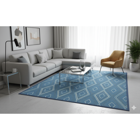 Tapete Sala Azul Contemporâneo Antiderrapante 150x200 Hb09