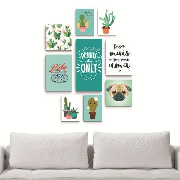 Kit 9 Quadros Placas Decorativas Positive vibes - 2