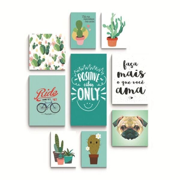 Kit 9 Quadros Placas Decorativas Positive vibes - 1