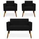 Ver imagem 1 de Conjunto 2 Poltronas e 1 Namoradeira Pés Palito Linho Preto