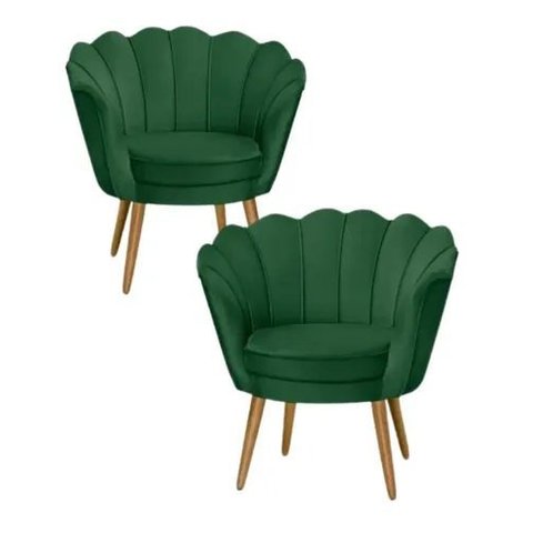 Kit 02 Poltrona Pétala Pés Palito Suede Verde - Fina Mobília