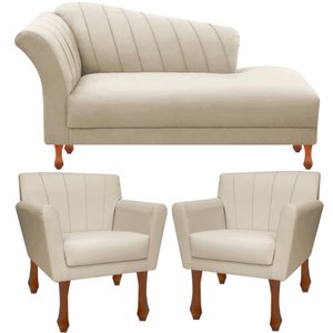 Kit Recamier Sofá Divã Clinica 140 + 2 Poltrona Iza Retro:Suede bege