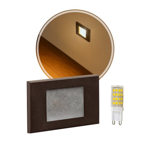 7x Balizador Embutir Caixa 4x2 Marrom+ LED G9 5W Branco Quente Parede Escada St1314