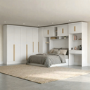 Ver imagem 1 de Guarda Roupa Casal Modulado 5 Peças 12 Portas 5 Gavetas com Cabeceira e Escrivaninha 100% MDF Smart Branco