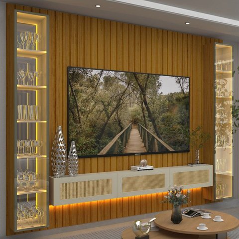 Estante Ripado para TV até 84" com LED 322cm x 250cm 100% MDF Majestade/Nativ