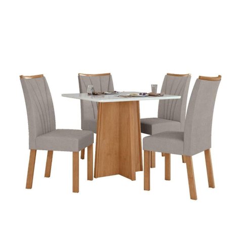 Mesa 0,90 Celebrare com 4 Cadeiras Apogeu Veludo Liso Capuccino Amendoa Clean/off White