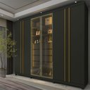 Ver imagem 1 de Guarda-Roupa Casal Valenza 6 Portas 4 Gavetas 100% MDF com LED e Vidro Grafite - Pnr Móveis