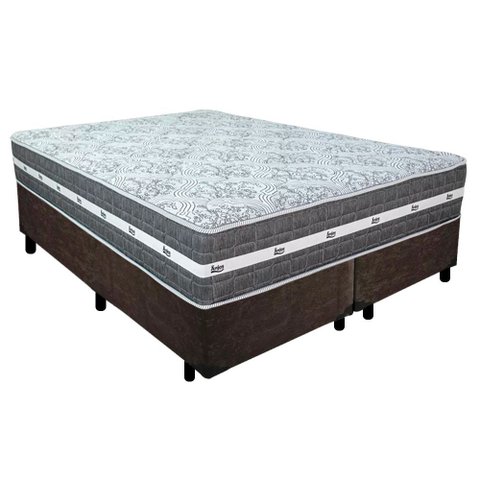 Cama Box Casal Bipartido Suede + Colchão Anjos Black Graphite Molas Ensacadas 138x188x64cm Marrom