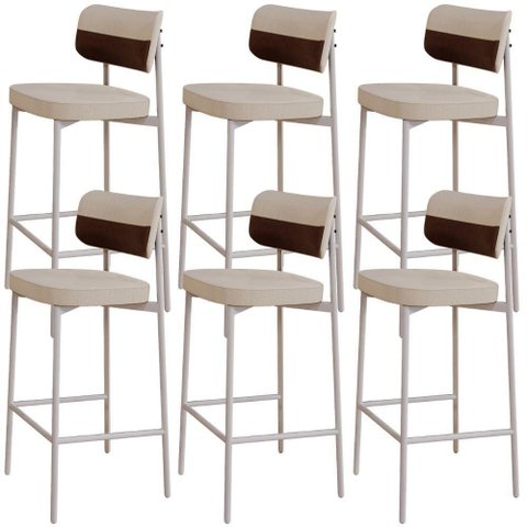 Kit 06 Banquetas Alta Bar Cozinha Sala de Jantar Aço Branco Kaira C01 Linho Areia Courino Whisky -