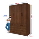Ver imagem 4 de Guarda-Roupa Solteiro MDF 4 Portas 8 Gavetas Marselha Plus Marrom/Castanho