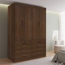 Ver imagem 1 de Guarda-Roupa Solteiro MDF 4 Portas 8 Gavetas Marselha Plus Marrom/Castanho