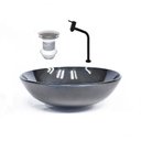 Ver imagem 1 de Cuba de Vidro 42cm Grafite + Valvula + Torneira Preta