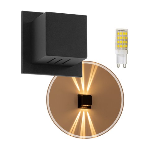4x Arandela Box Cubo Pequena 6 Fachos PRETA + Led G9 5w St1317