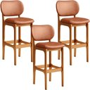 Ver imagem 1 de Kit 03 Banquetas Alta para Cozinha Madeira Fixa Betta L02 Imbuia Couríssimo Camel - Lyam Decor