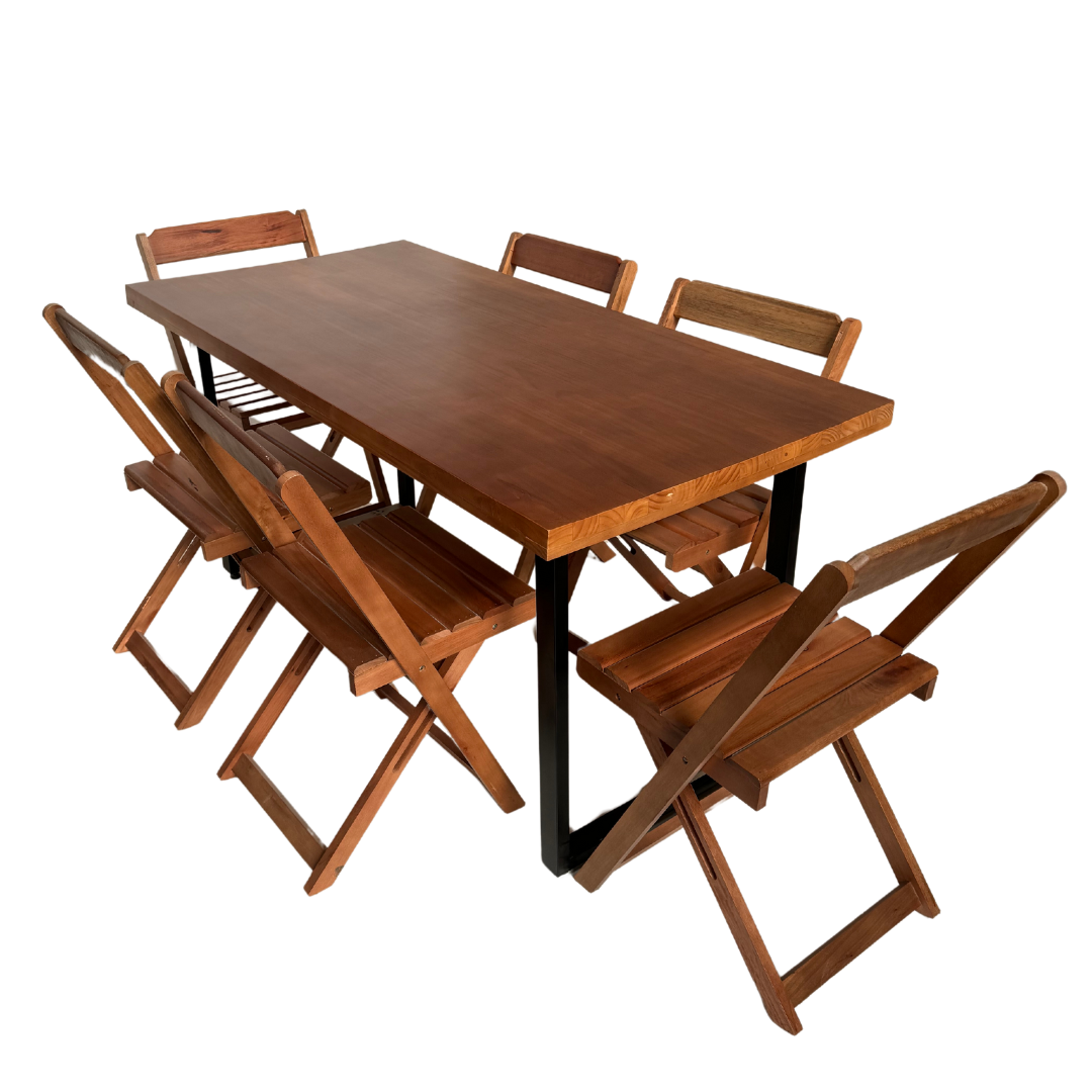 Conjunto de Mesa Jantar Gourmet 160x80 com 6 Cadeiras - Dg Móveis:imbuia/marron - 1