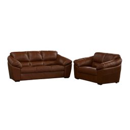 Conjunto de Sofá de Couro Floyde 3 e 2 Lugares - Conhaque com Brilho - 1 Conjunto de Sofá de Couro Floyde 3 e 2 Lugares - Conhaque com Brilho - 1