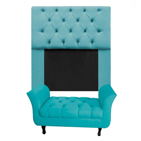 Kit Cabeceira Mirage + Calçadeira Grécia Solteiro 120cm Suede - Renascer Decor:Azul Turquesa