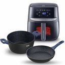 Ver imagem 1 de Fritadeira Elétrica Airfryer Vision Max 5,7l e Panelas Ichef Home Sauté Grand e Family Size Azul 24c