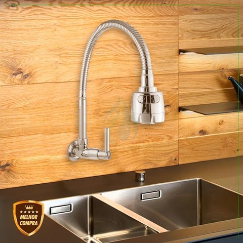 Torneira de Cozinha Flexível Parede Metal Cromado Fc-12