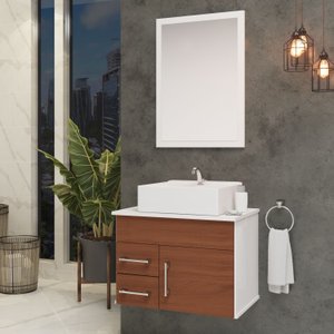 Conjunto Turquesa Mdf Gabinete de Banheiro com Pia e Espelheira