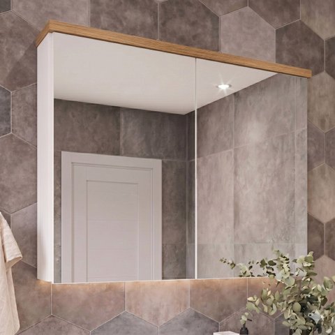 Armário de Banheiro 90cm 02 Portas com Espelho Ref 910 Cewal - Branco/Itapuã