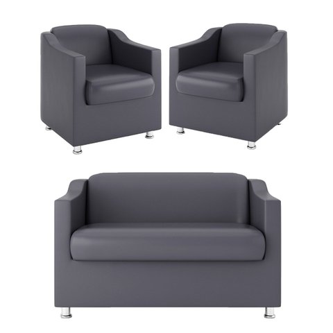 KIT Sofá Namoradeira Tilla + 2 Poltronas Sala Recepção Cor:Cinza