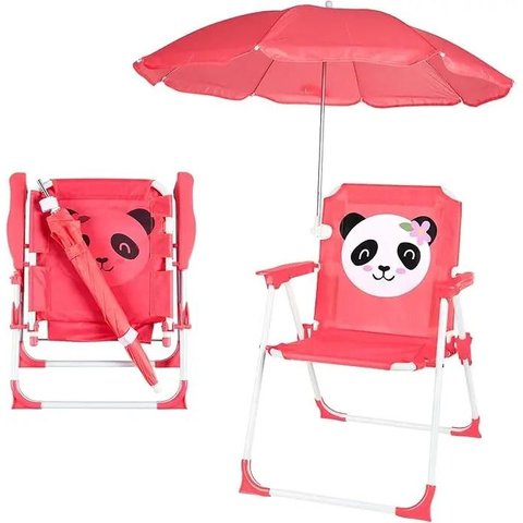 Cadeira Infantil Praia Piscina com Guarda Sol Vermelha Panda