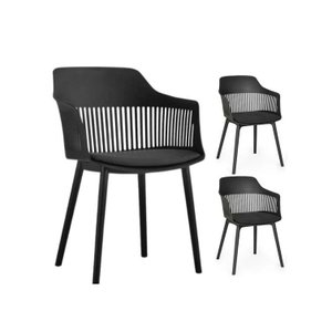 Kit 3 Cadeiras Marcela Montreal em Polipropileno Assento Estofado Preto