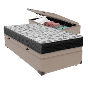 Cama Box Baú Solteiro Bege e Colchão Iso 100 D33 Ortobom