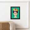 Quadro Decorativo Frida com Flores- Verde Água 45x34cm - com Vidro:moldura Preta - 1