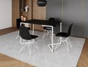 Ver imagem 1 de Mesa Industrial Base Ferro Branco em V Tampo 137x90 Preto 4 Cadeiras Eames Assento Preto Ferro Bra