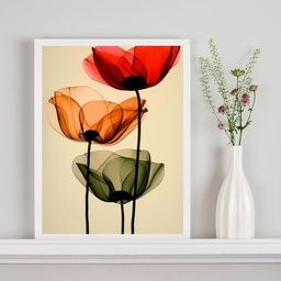 Quadro Flores Tulipas Elegantes Coloridas Transparência 33x24cm - com Vidro:moldura Preta - 2