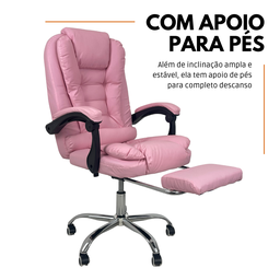 Cadeira de Escritório Presidente Soft Ergonômica Apoio para Pés - Rosa - 1 - 5
