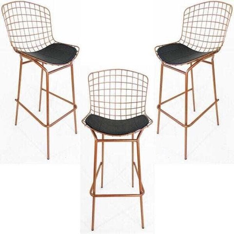 Kit 3 Banquetas BERTÓIA cobre assento preto tubular altura 70cm - Direto de Fábrica