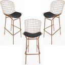 Ver imagem 1 de Kit 3 Banquetas BERTÓIA cobre assento preto tubular altura 70cm - Direto de Fábrica