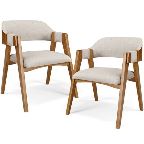 Kit 02 Cadeiras para Sala de Jantar e Estar Living Estofada Suran L02 Linho Cru - Lyam Lyam Decor