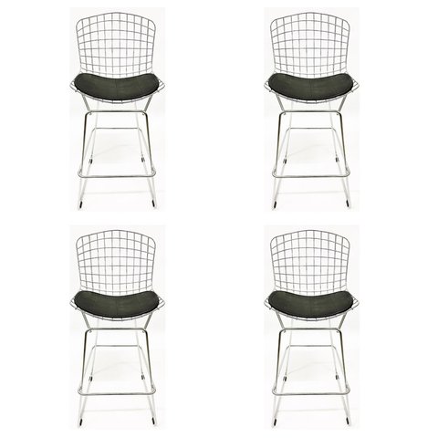 Kit 4 Banquetas Bertoia Cromada Assento Preto Altura 70cm - Direto de Fábrica