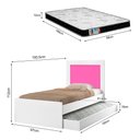 Ver imagem 4 de Cama Solteiro Bibox Luara com Auxiliar e Colchões D20 Quarto Infantil Estilo Moderno - Branco/rosa